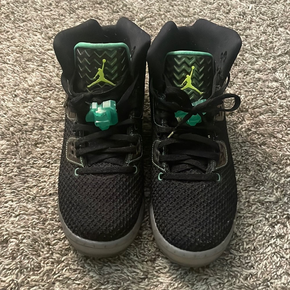 Nike Air Jordan Sho-Nuff Ya-Dig NY BK Black and green Shoes Youth Size 7Y